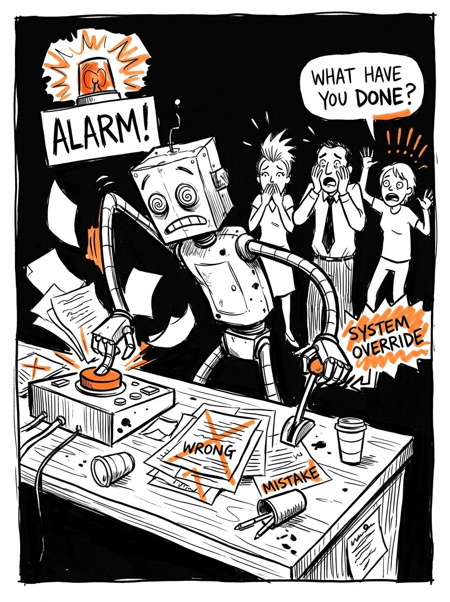 Robot making unsupervised mistake at desk